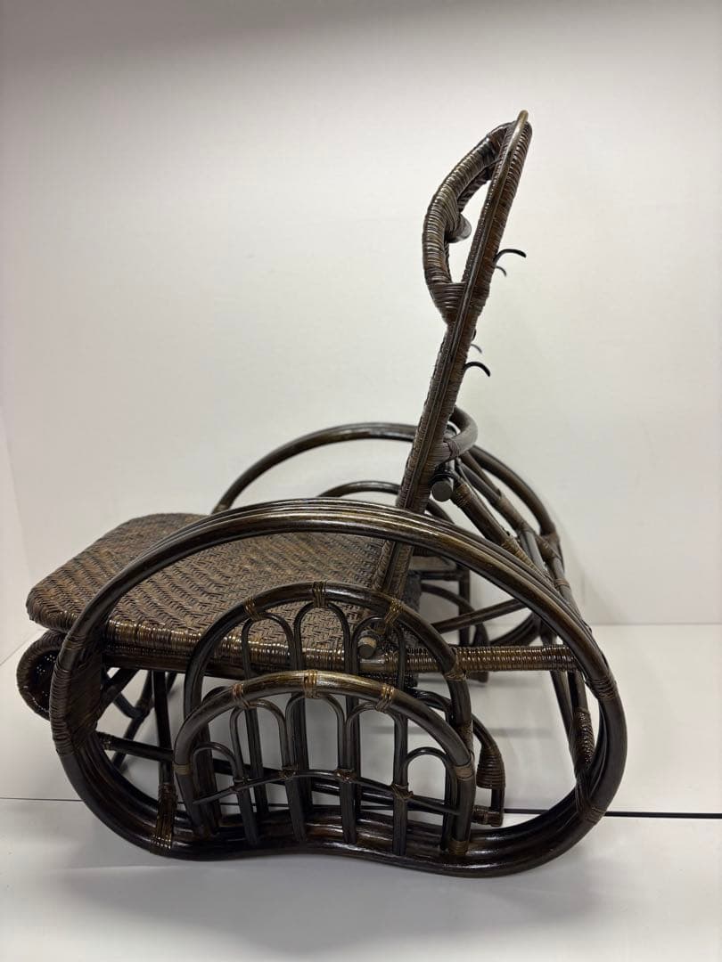 籐 三ツ折寝座椅子 ラタン マガジンラック フットレスト　座椅子