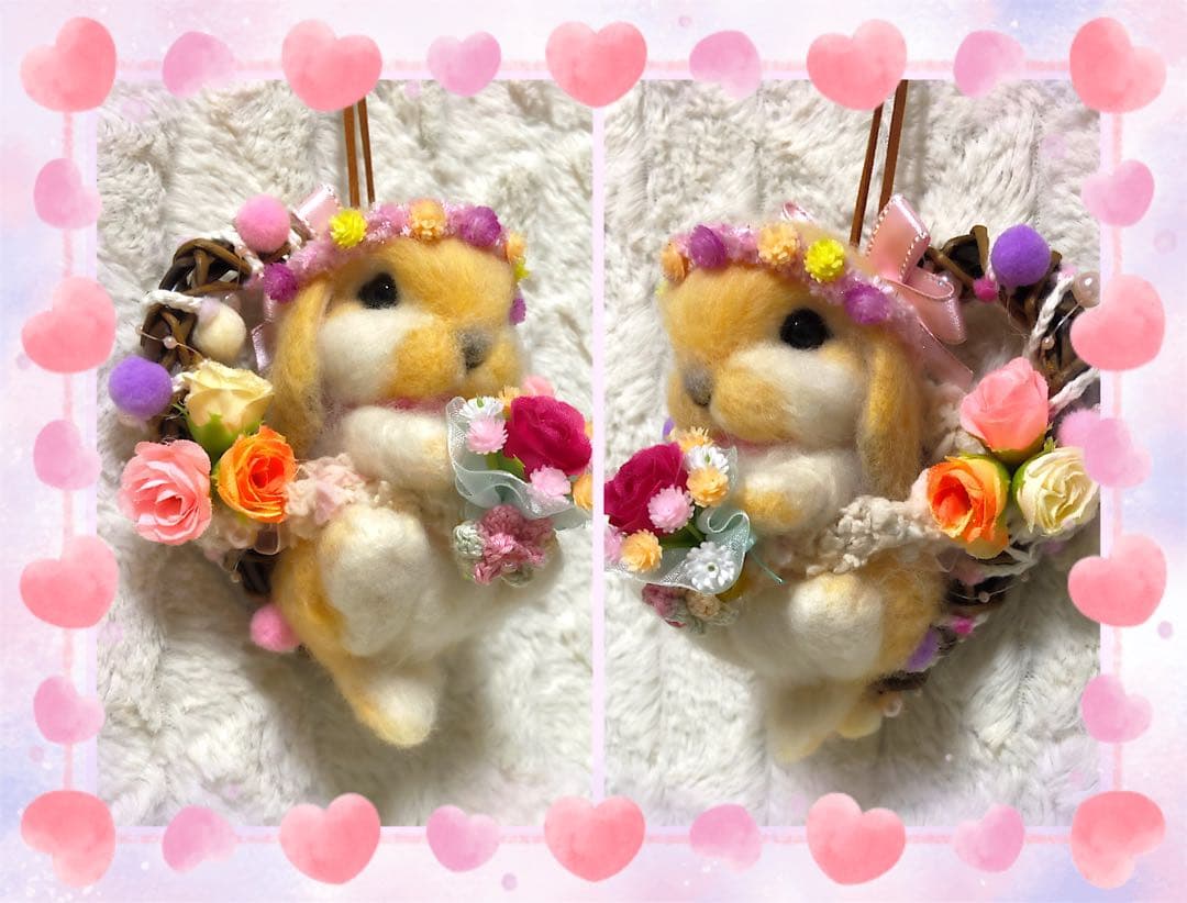 羊毛フェルト。うさぎ。リース付き。オーダーNo.77