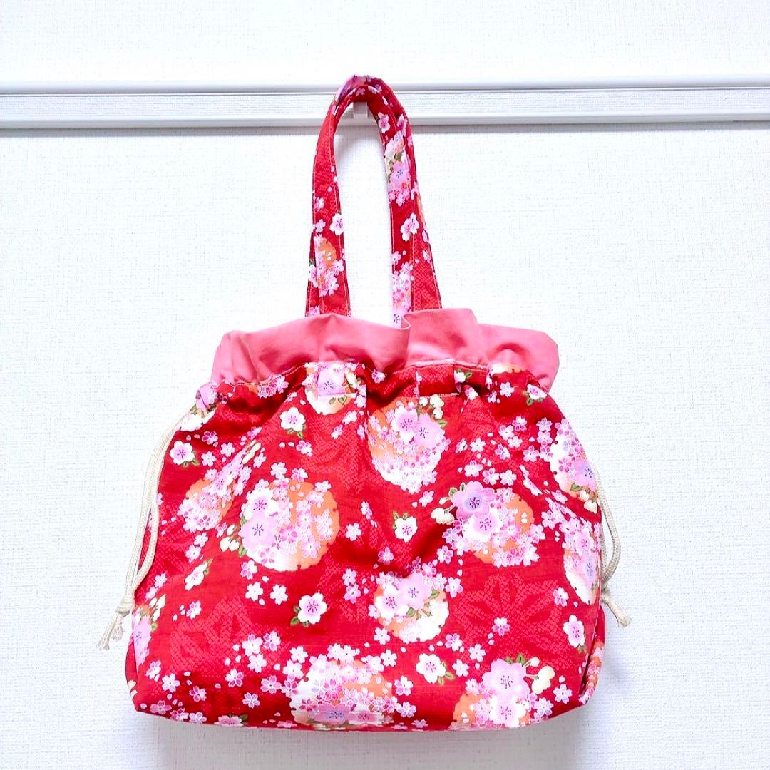 ★JJ専用⑩★ ハンドメイドトートバッグ 巾着型 和柄 桜 F32