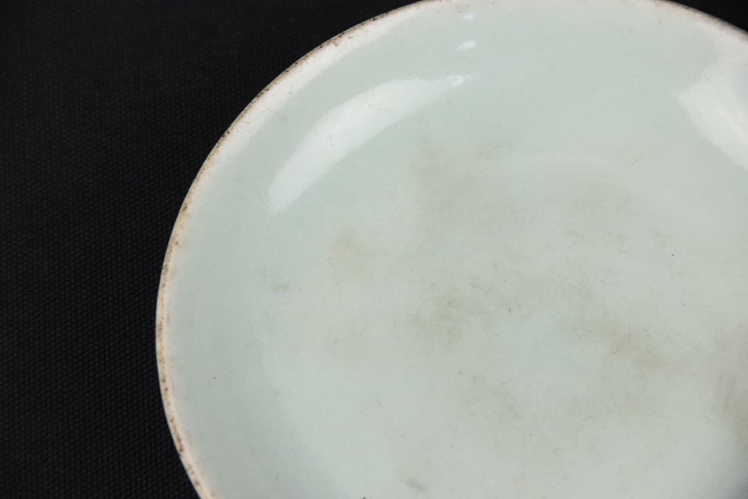 中国美術 景徳鎮 豆青釉　一対　唐物　古物　 古い小皿 落款あり EN25-7