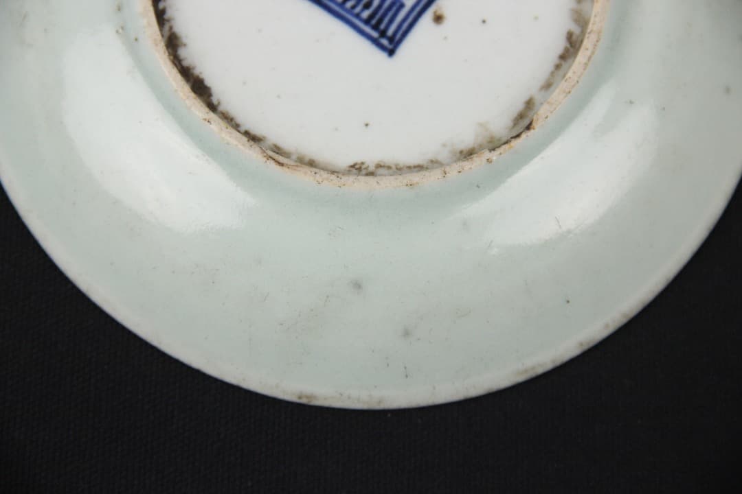 中国美術 景徳鎮 豆青釉　一対　唐物　古物　 古い小皿 落款あり EN25-7