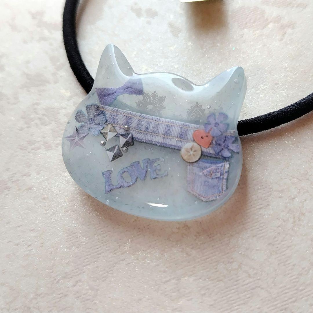 デニムデザイン猫ちゃんレジンヘアゴム