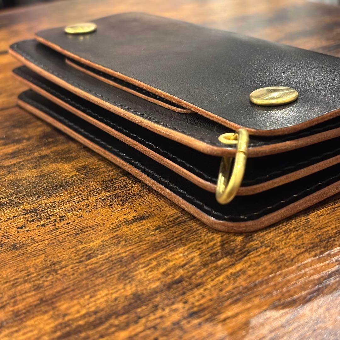 栃木レザー　トラッカーウォレット　茶芯ブラック 3層