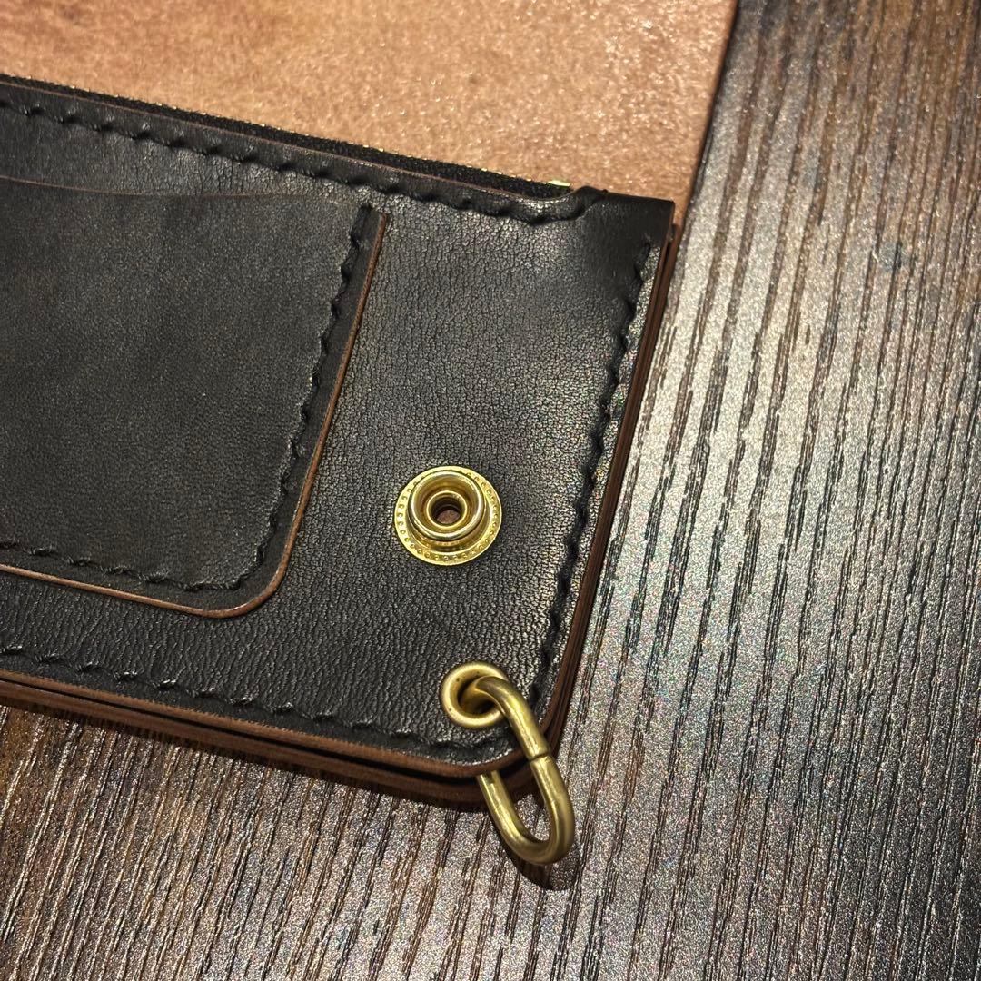 栃木レザー　トラッカーウォレット　茶芯ブラック 3層
