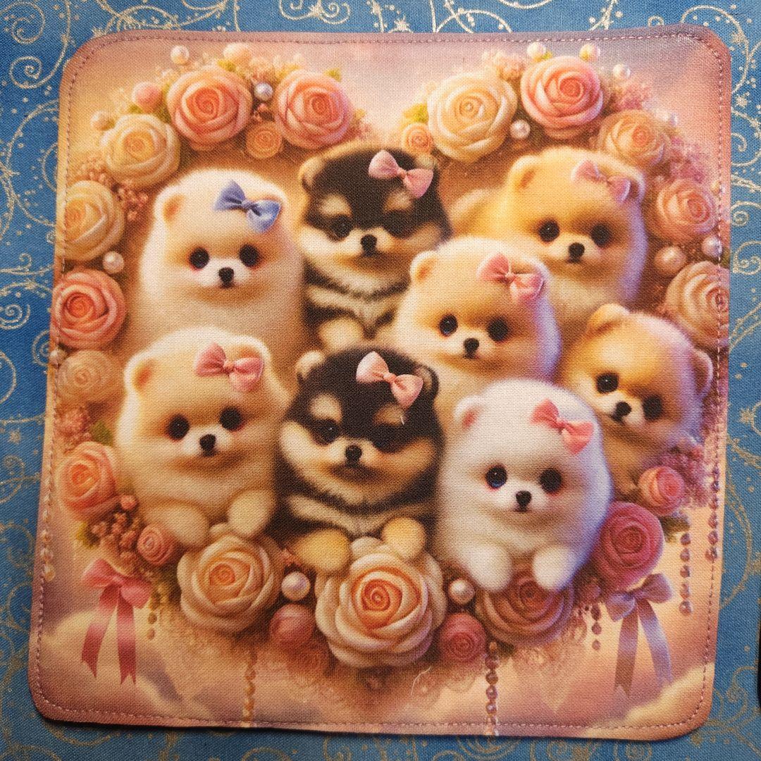 yourelia 　4重ハンカチ　ポメラニアンちゃん柄 18枚