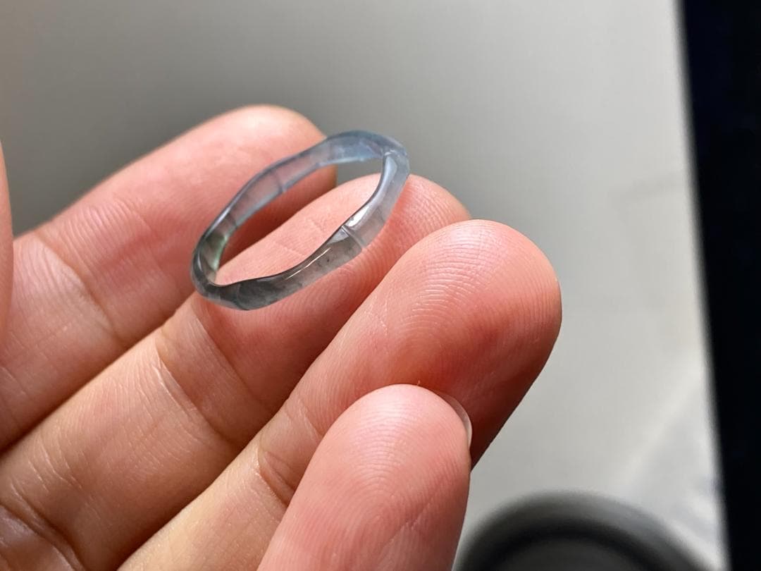 L13-217細身高氷種竹節リング13.5号グアテマラ産A貨本翡翠くりぬき黒翡翠