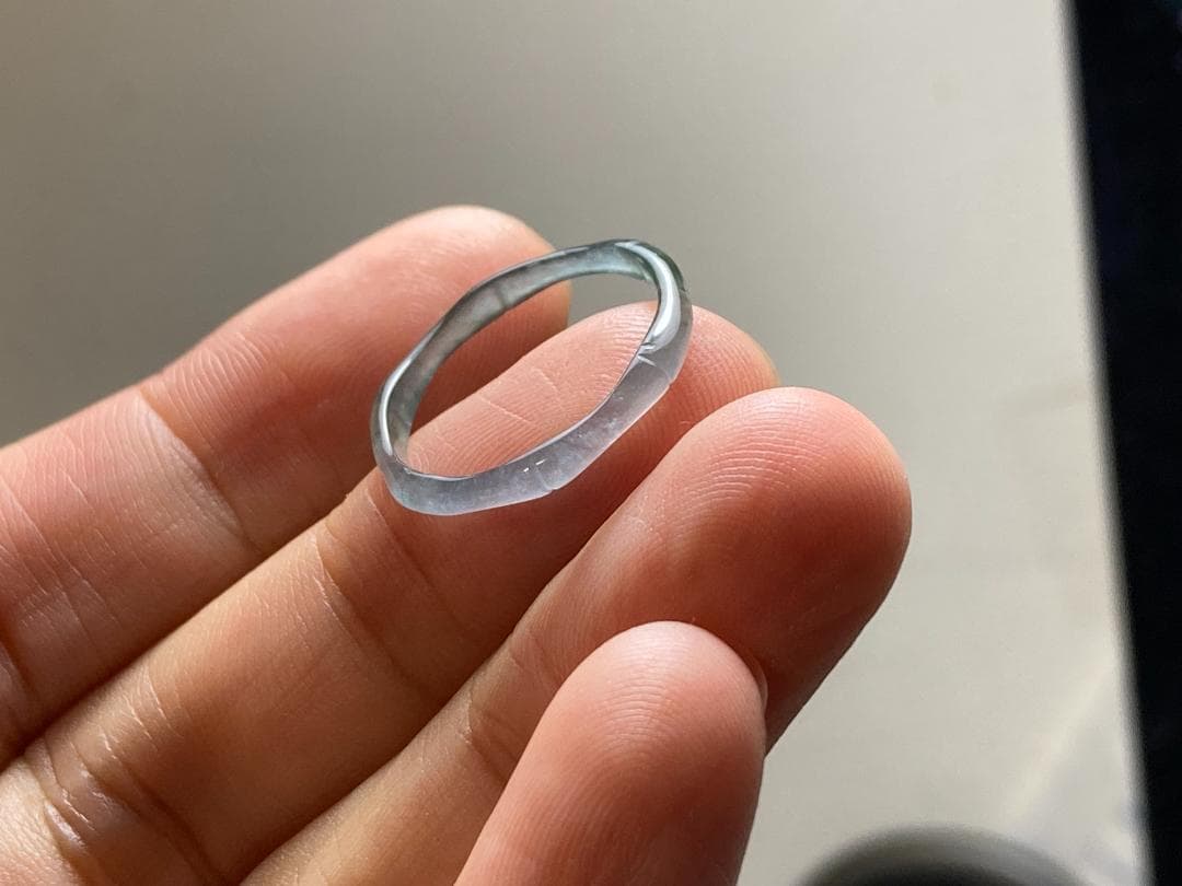 L13-217細身高氷種竹節リング13.5号グアテマラ産A貨本翡翠くりぬき黒翡翠