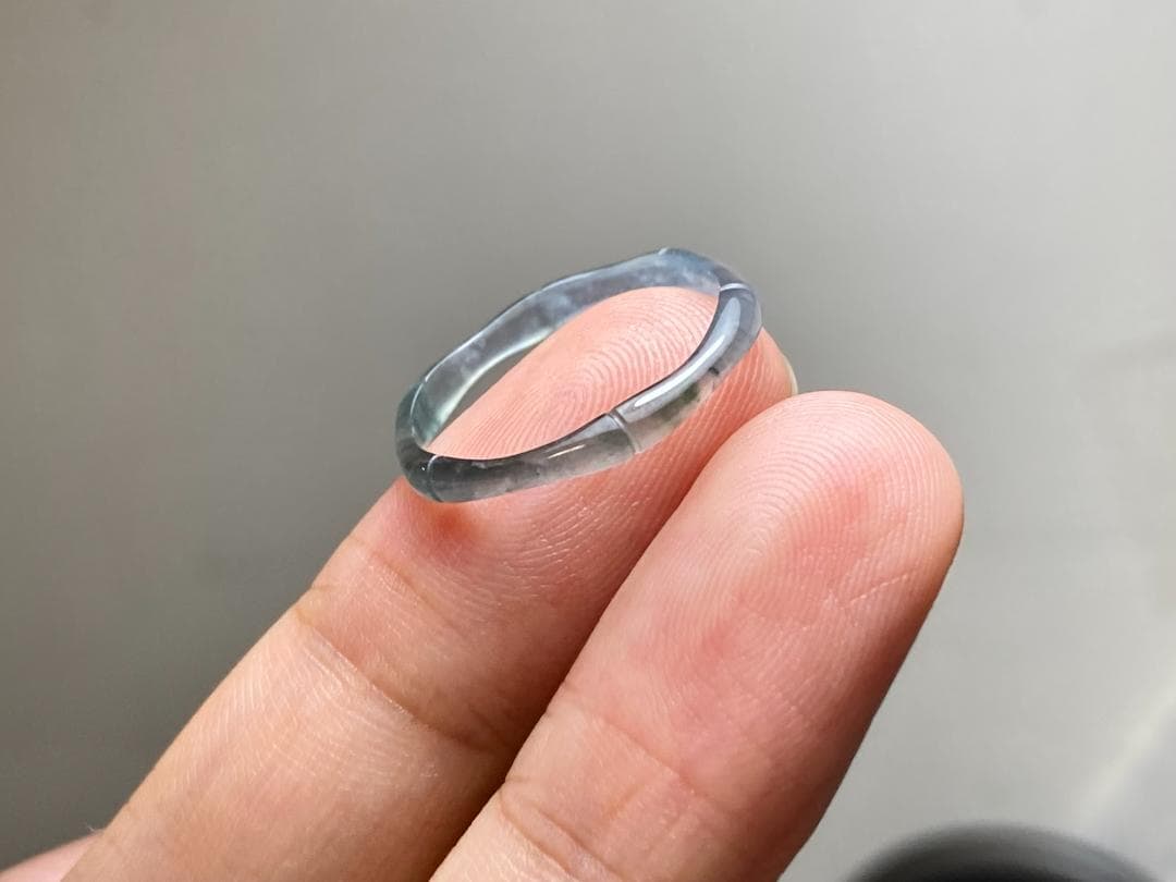 L13-217細身高氷種竹節リング13.5号グアテマラ産A貨本翡翠くりぬき黒翡翠