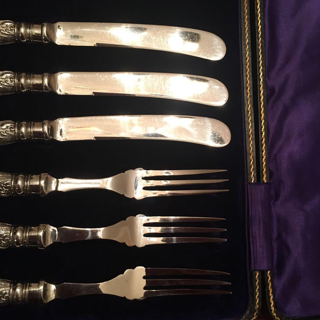 英国製アンティーク純銀ナイフとフォーク12本お箱入り