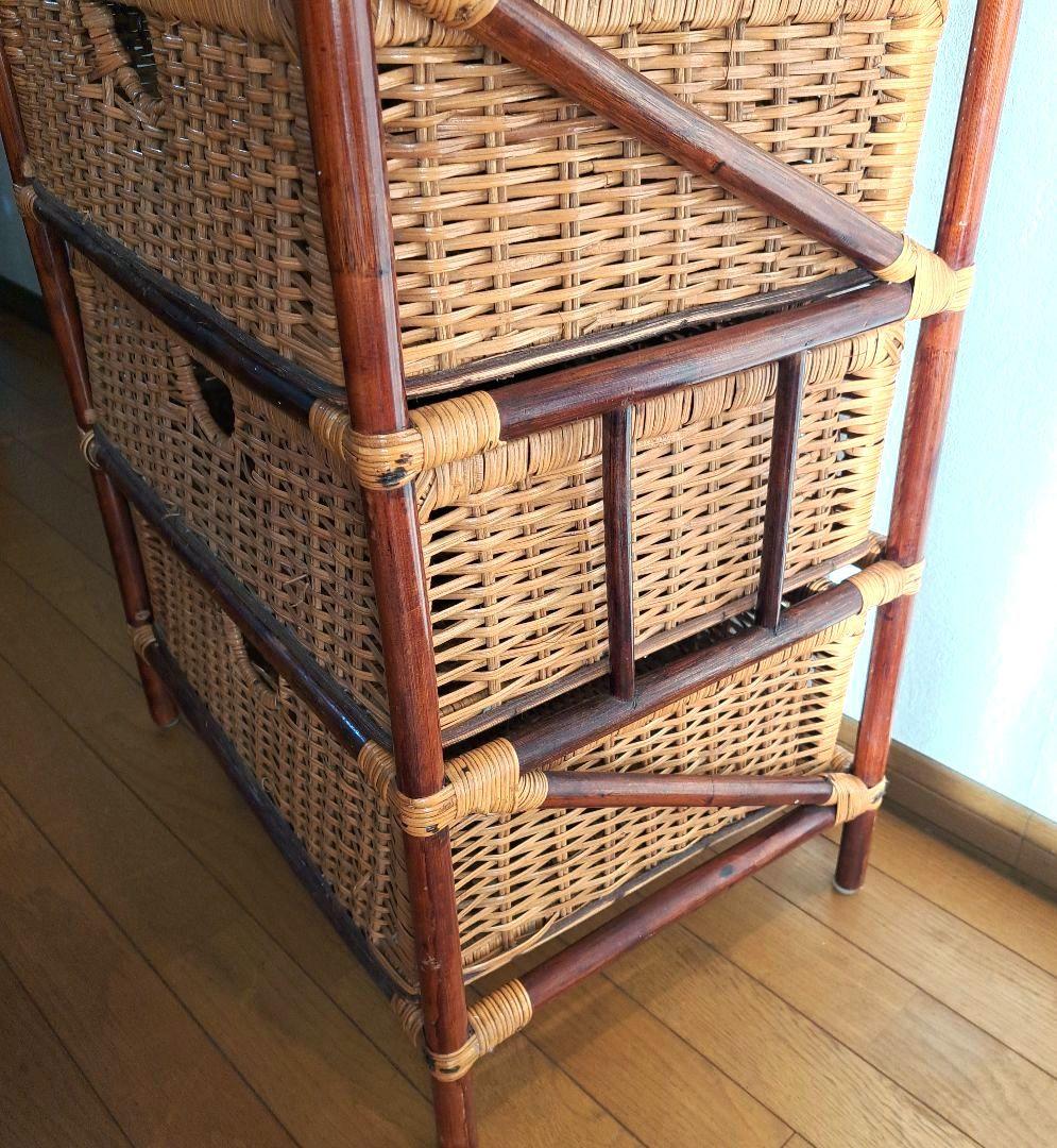 籐　ラタン製　4段収納　ラタンチェスト　アンティーク　アジアン家具　インテリア