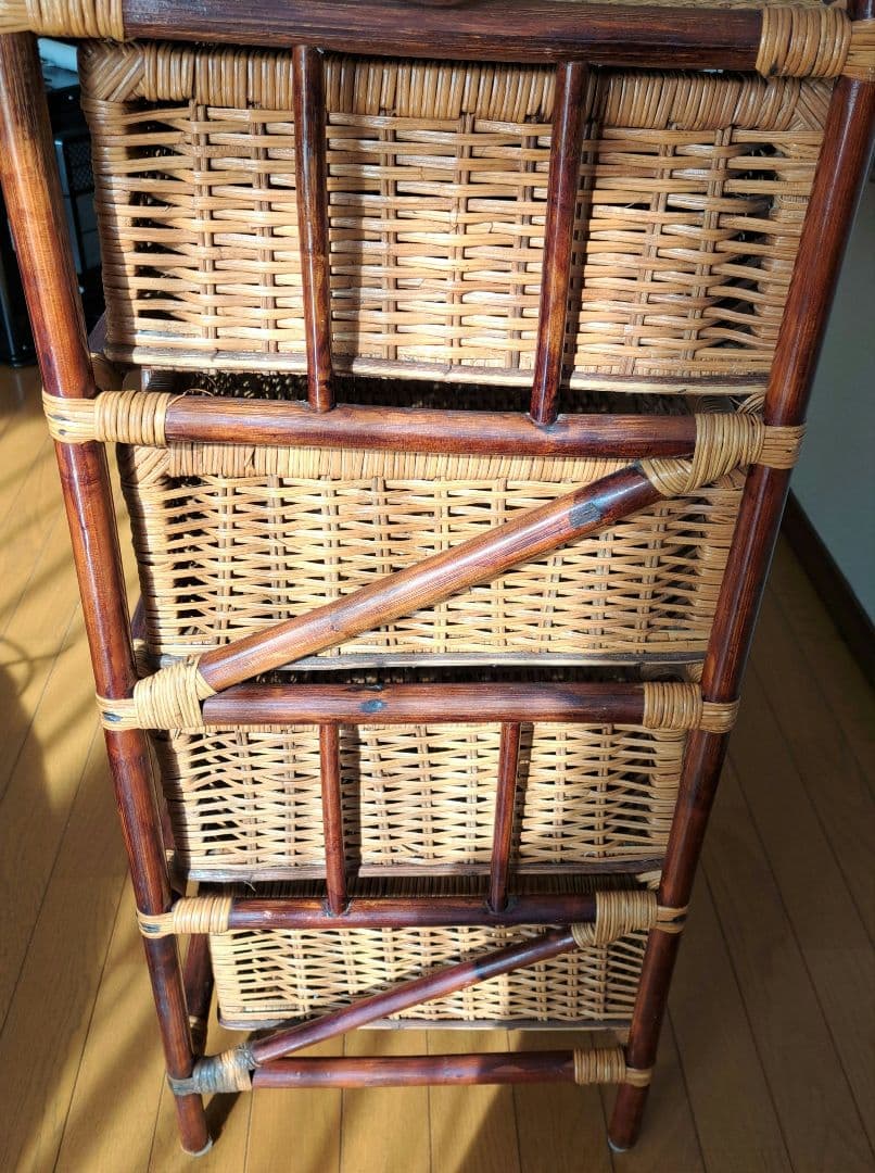 籐　ラタン製　4段収納　ラタンチェスト　アンティーク　アジアン家具　インテリア