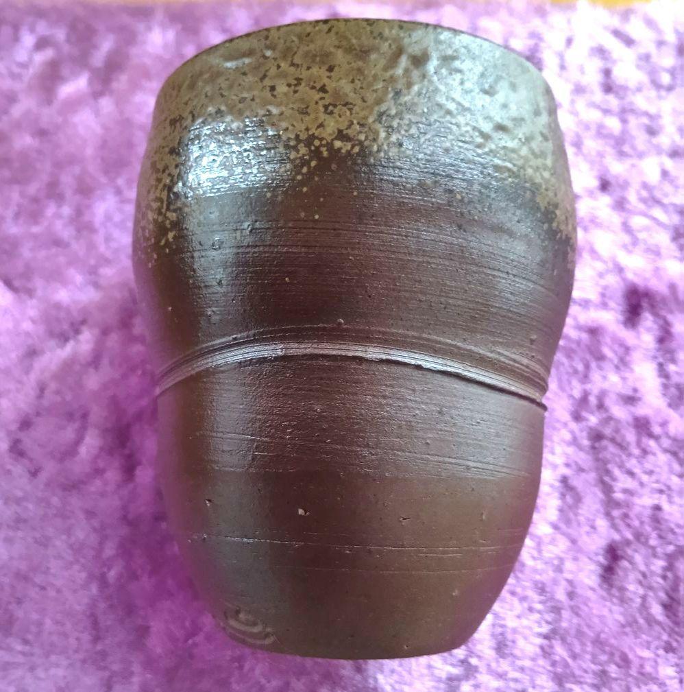 骨董品 備前焼 夫婦湯呑み ペア 湯呑み2客 木箱付き 焼締 陶器 極美品‼️