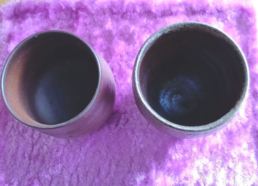 骨董品 備前焼 夫婦湯呑み ペア 湯呑み2客 木箱付き 焼締 陶器 極美品‼️