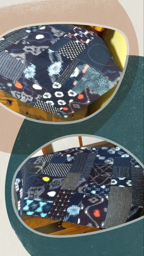 【お値下げ中！】古布　絣のパッチワーク◆リバーシブル◆フリークロス