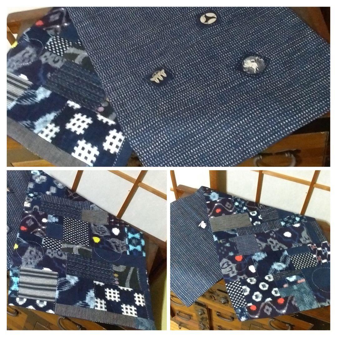 【お値下げ中！】古布　絣のパッチワーク◆リバーシブル◆フリークロス