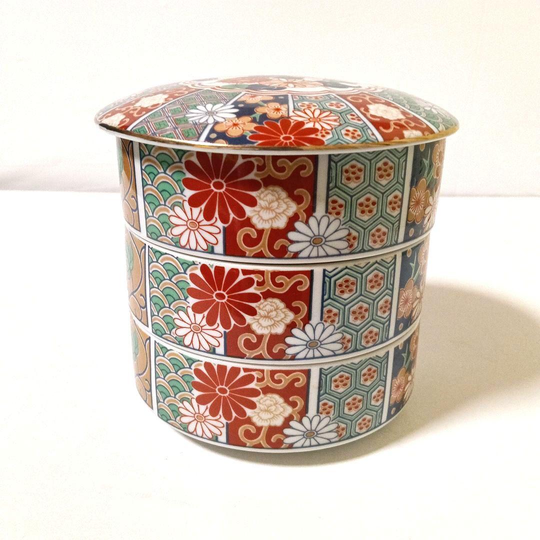 有田焼 田扇作 古伊万里 蓋付き三段丸重