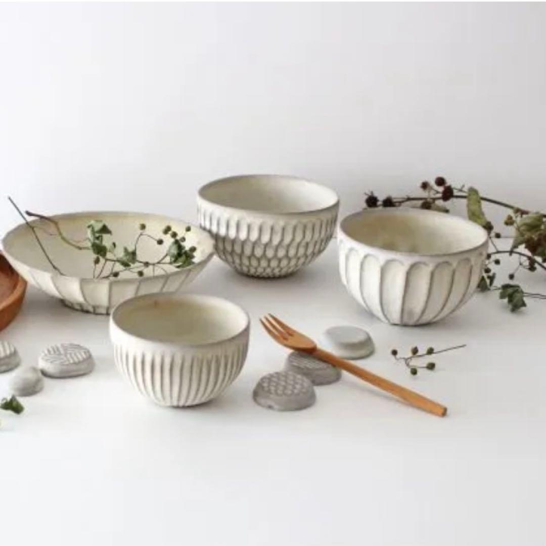 シモヤユミコ作　ボウルS しのぎ　波面取り　2個セット　作家　笠間　益子陶器市