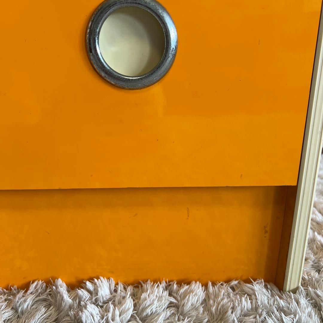 昭和レトロ オレンジ色 引き出し収納 チェスト 箪笥5段 レトロポップ 当時物