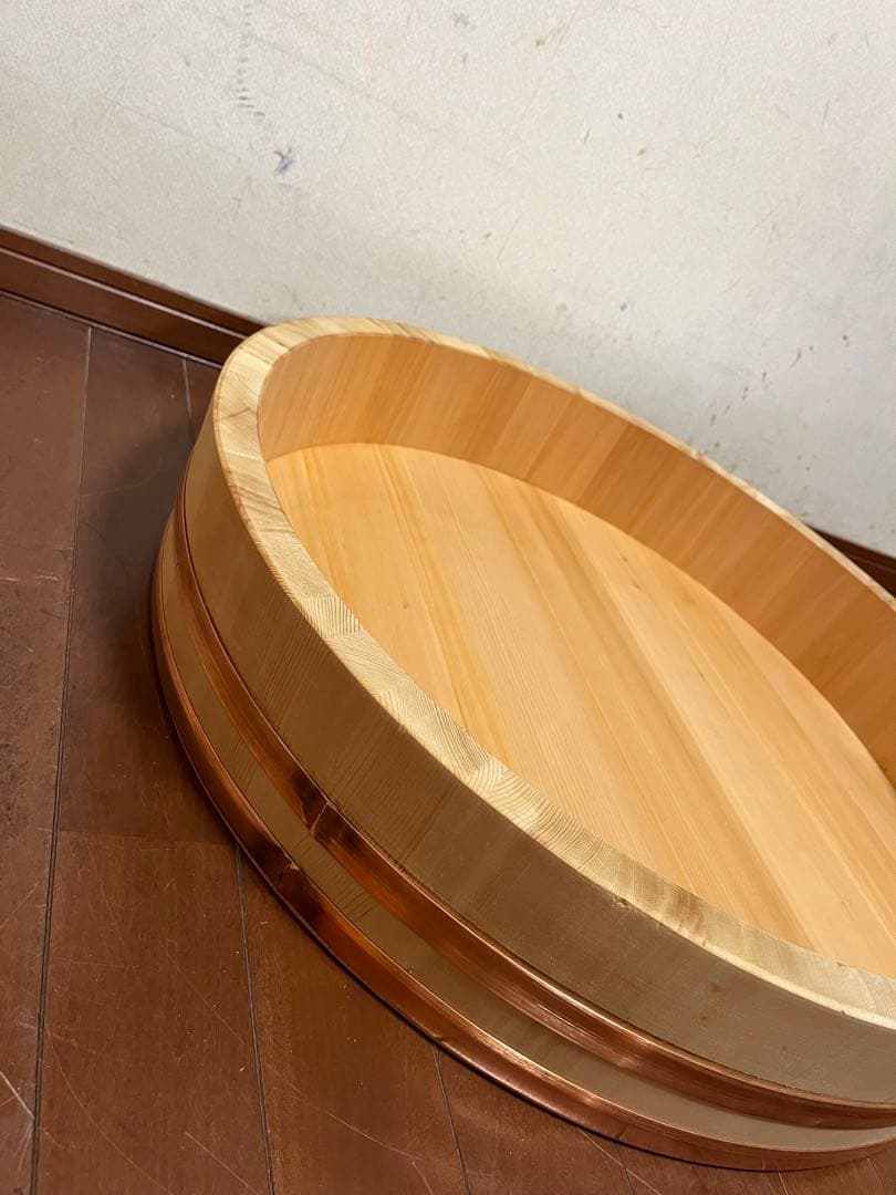 【新品未使用品　木曽さわら】超特大　木製 銅箍　飯台 寿司桶 木桶