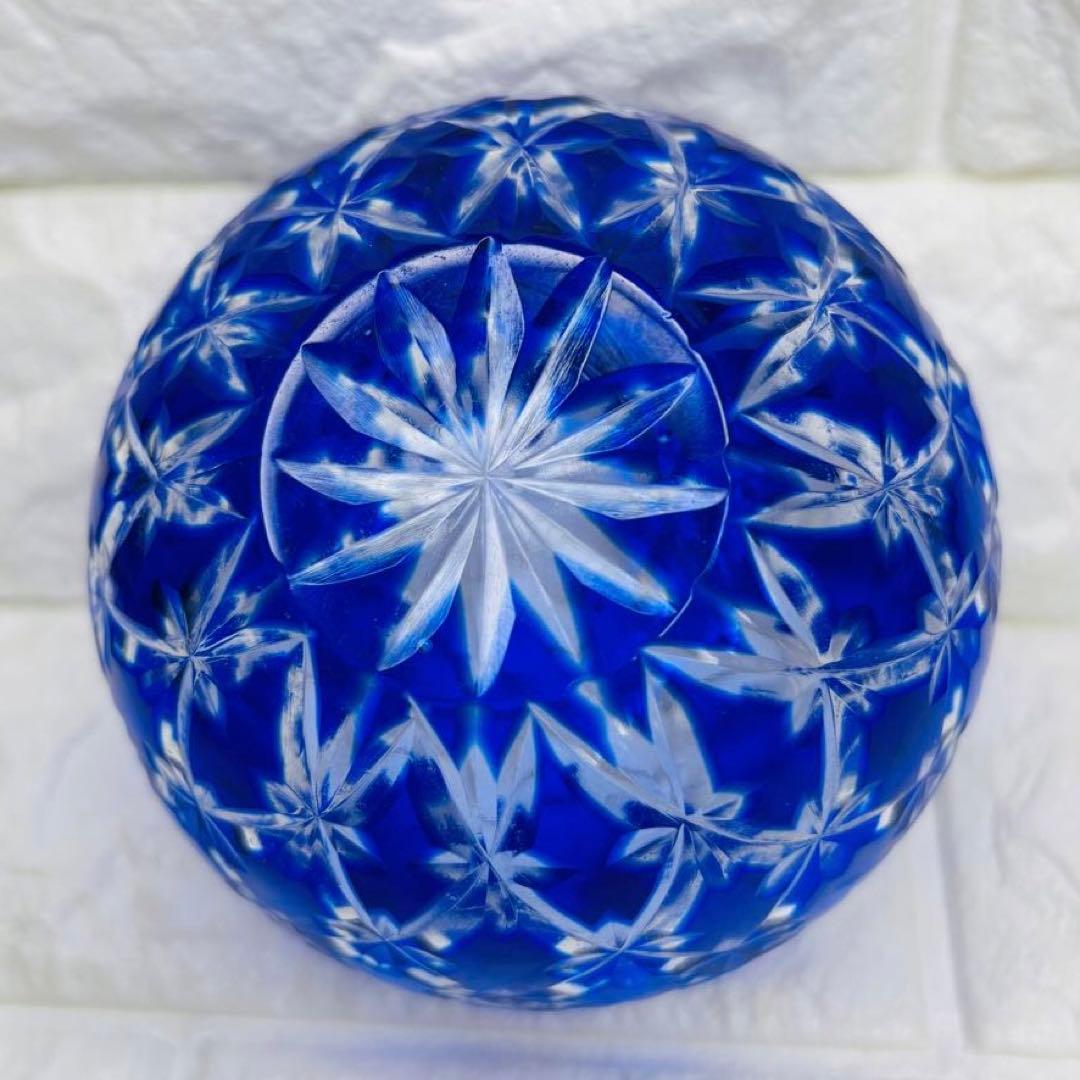 切子 花生 藍彩華 ペア 2個セット 木箱付き ほぼ未使用 切子ガラス 花瓶