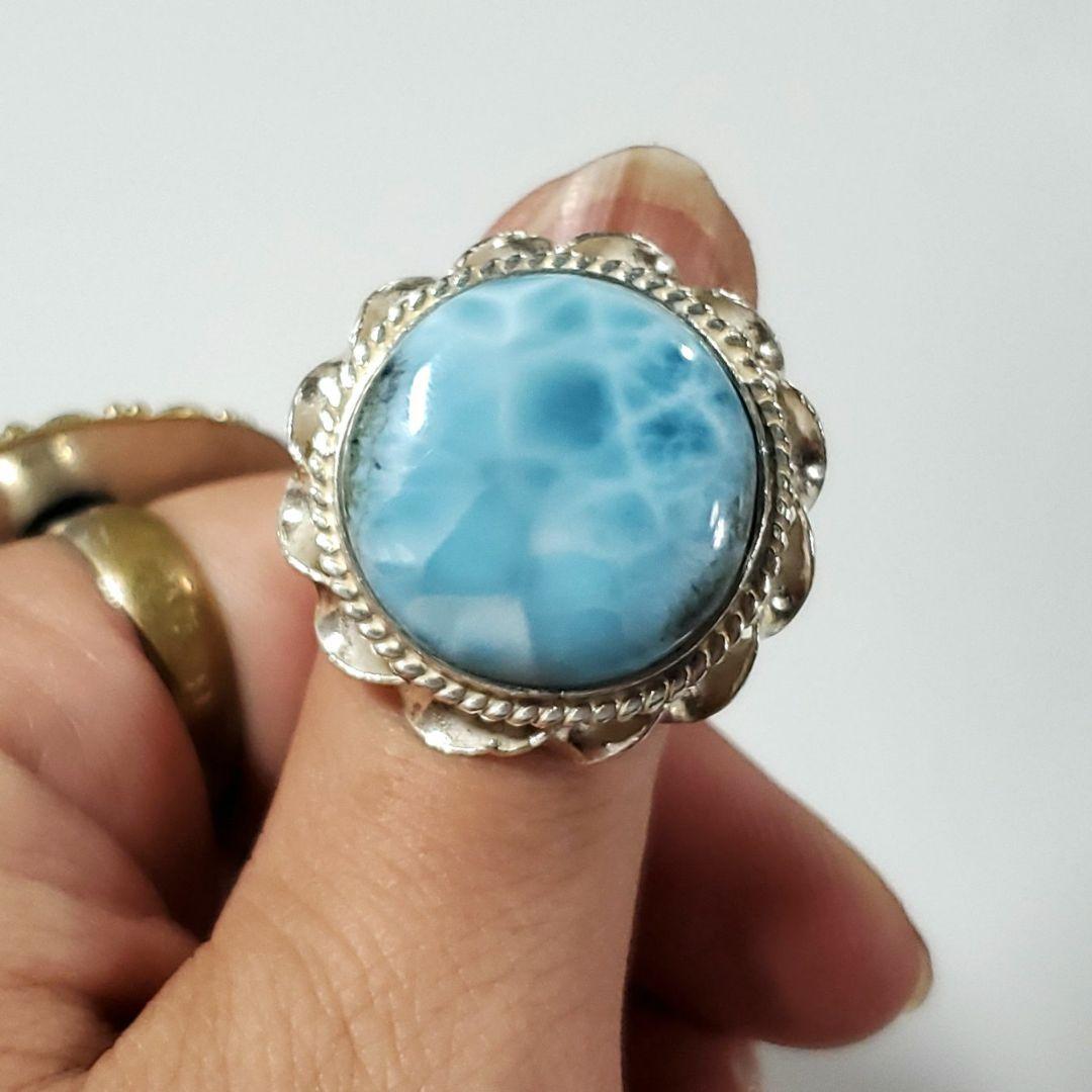 ラリマー　まんまる素敵デザイン　 S925 リング　フリーサイズ