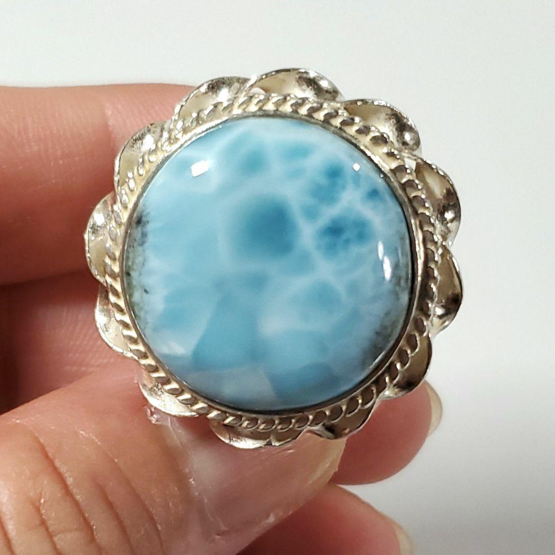 ラリマー　まんまる素敵デザイン　 S925 リング　フリーサイズ