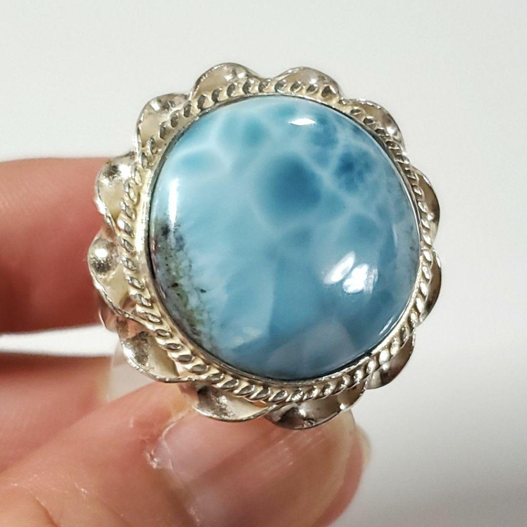 ラリマー　まんまる素敵デザイン　 S925 リング　フリーサイズ