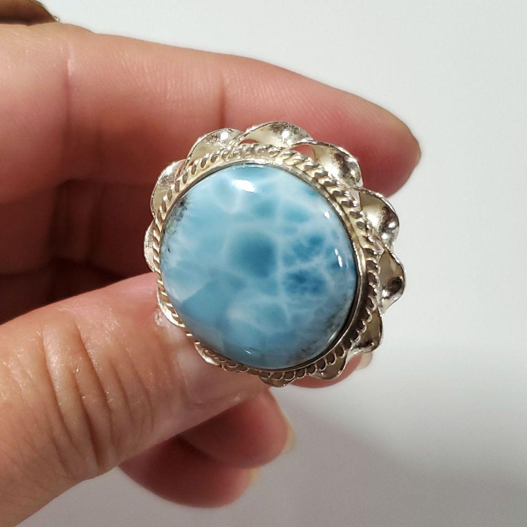 ラリマー　まんまる素敵デザイン　 S925 リング　フリーサイズ