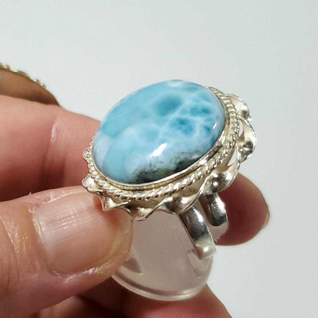 ラリマー　まんまる素敵デザイン　 S925 リング　フリーサイズ