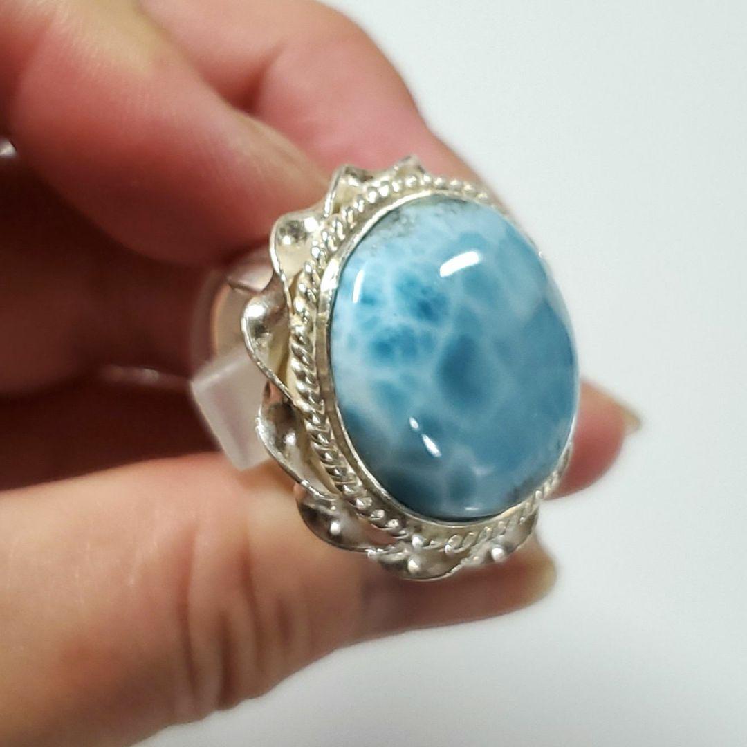 ラリマー　まんまる素敵デザイン　 S925 リング　フリーサイズ