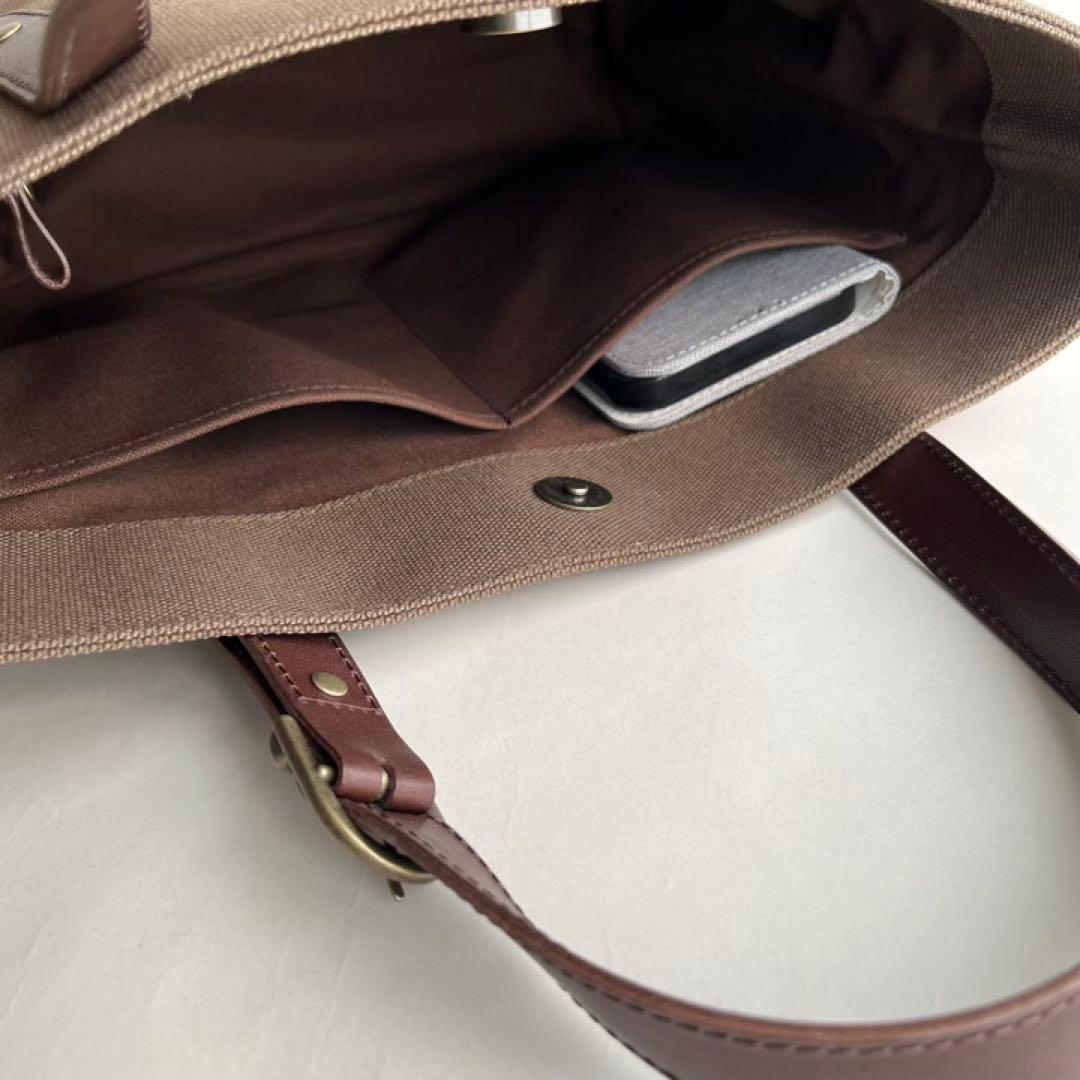 帆布トートバッグ　本革長さ調節　栃木レザーハンドル　チョコチップ