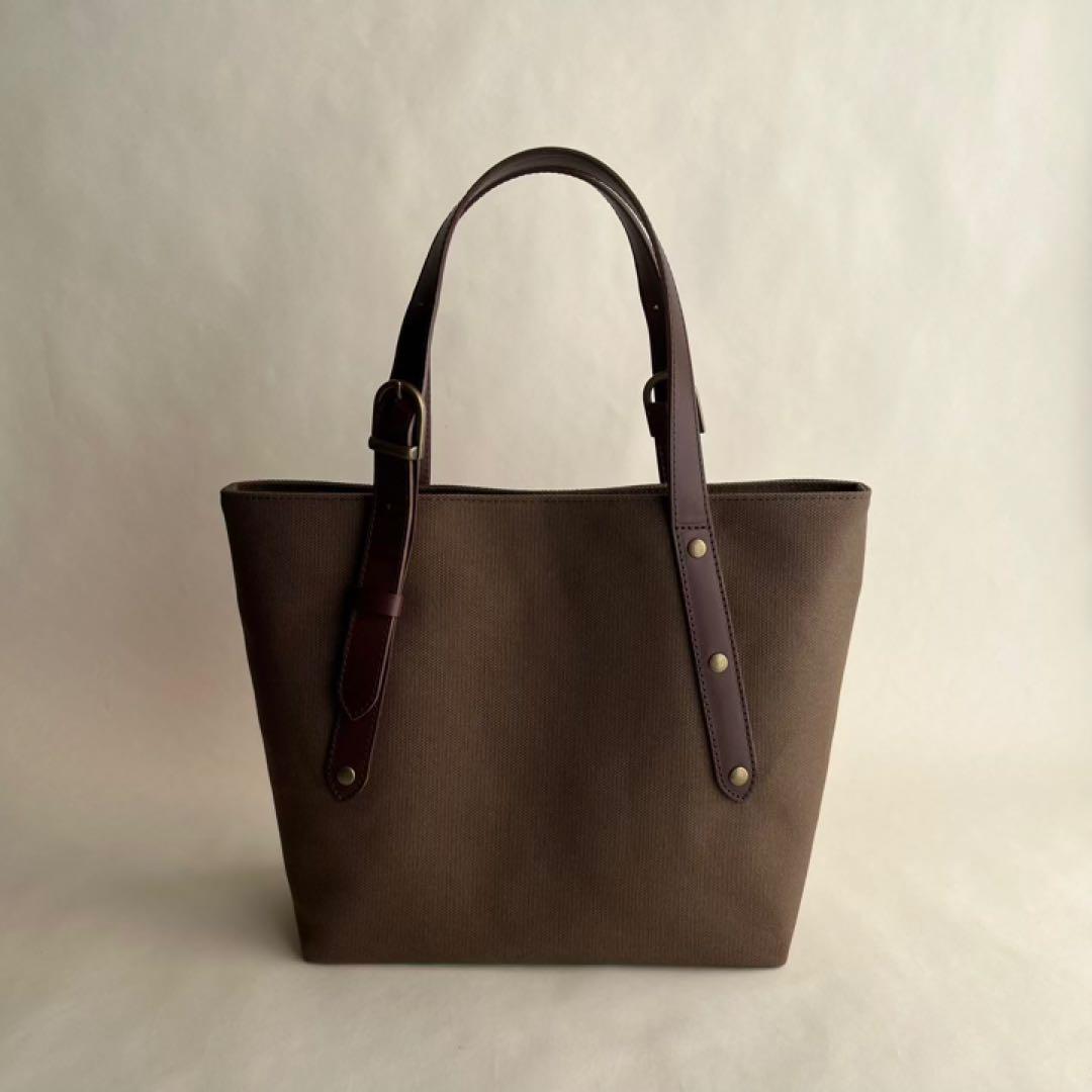 帆布トートバッグ　本革長さ調節　栃木レザーハンドル　チョコチップ