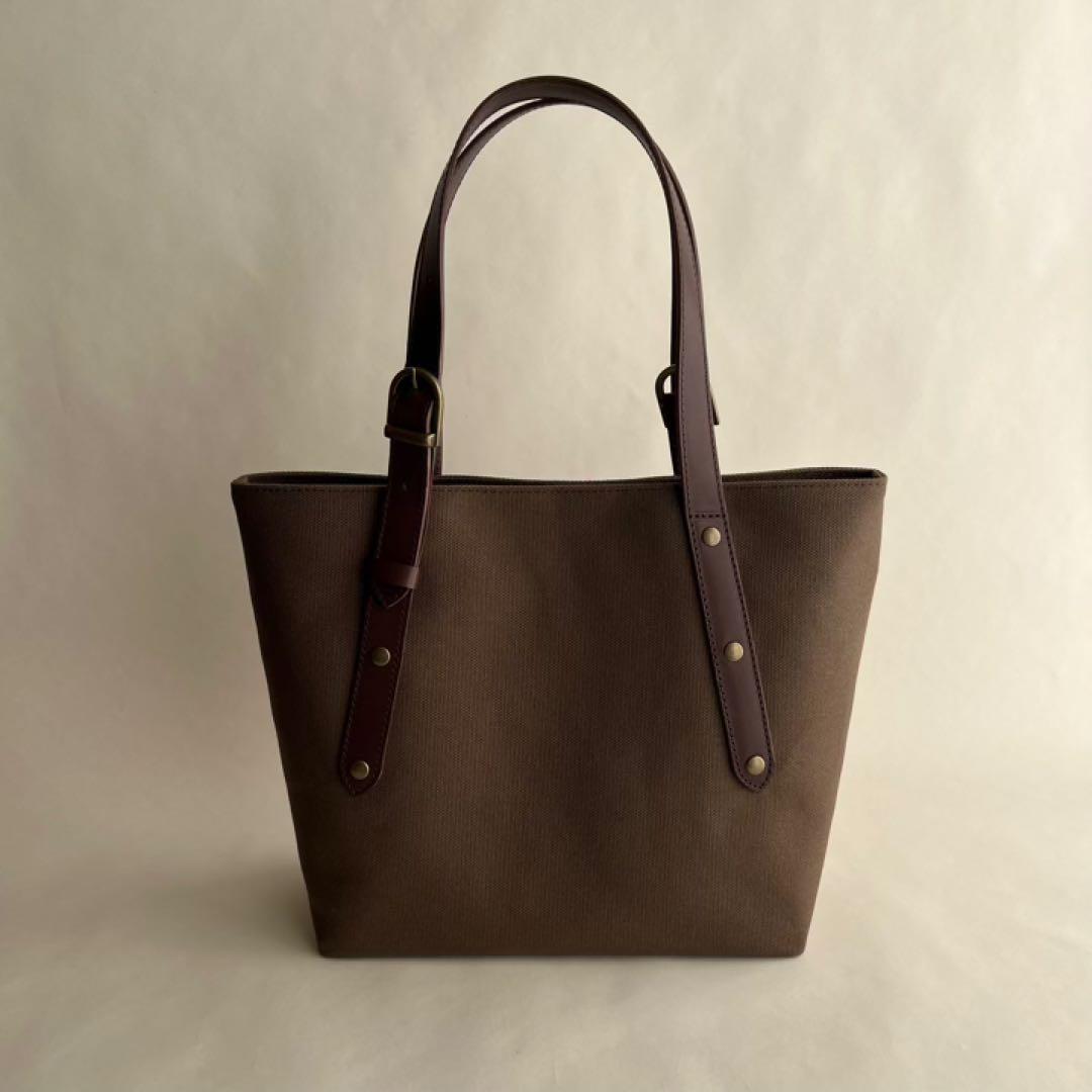 帆布トートバッグ　本革長さ調節　栃木レザーハンドル　チョコチップ