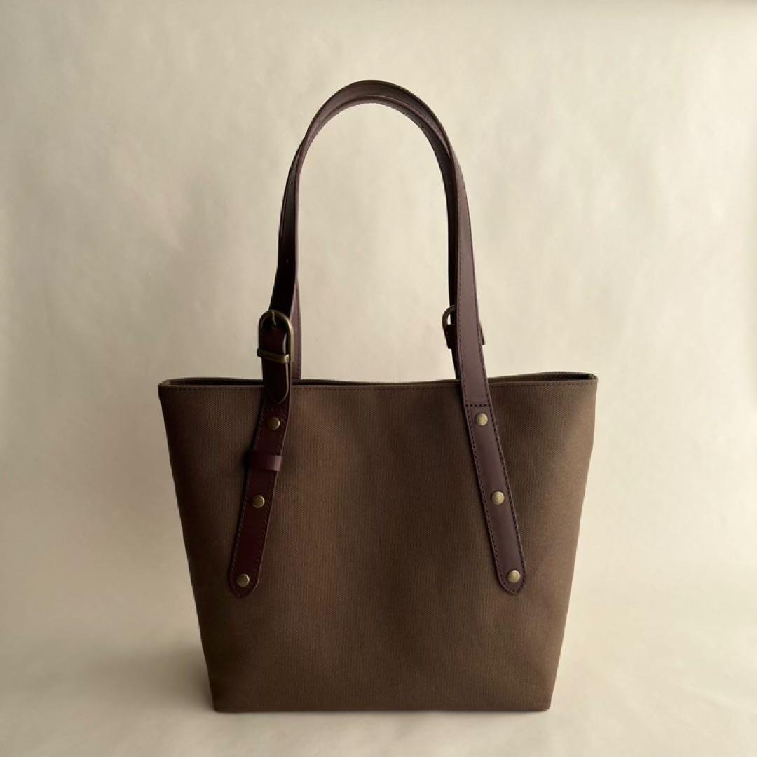 帆布トートバッグ　本革長さ調節　栃木レザーハンドル　チョコチップ
