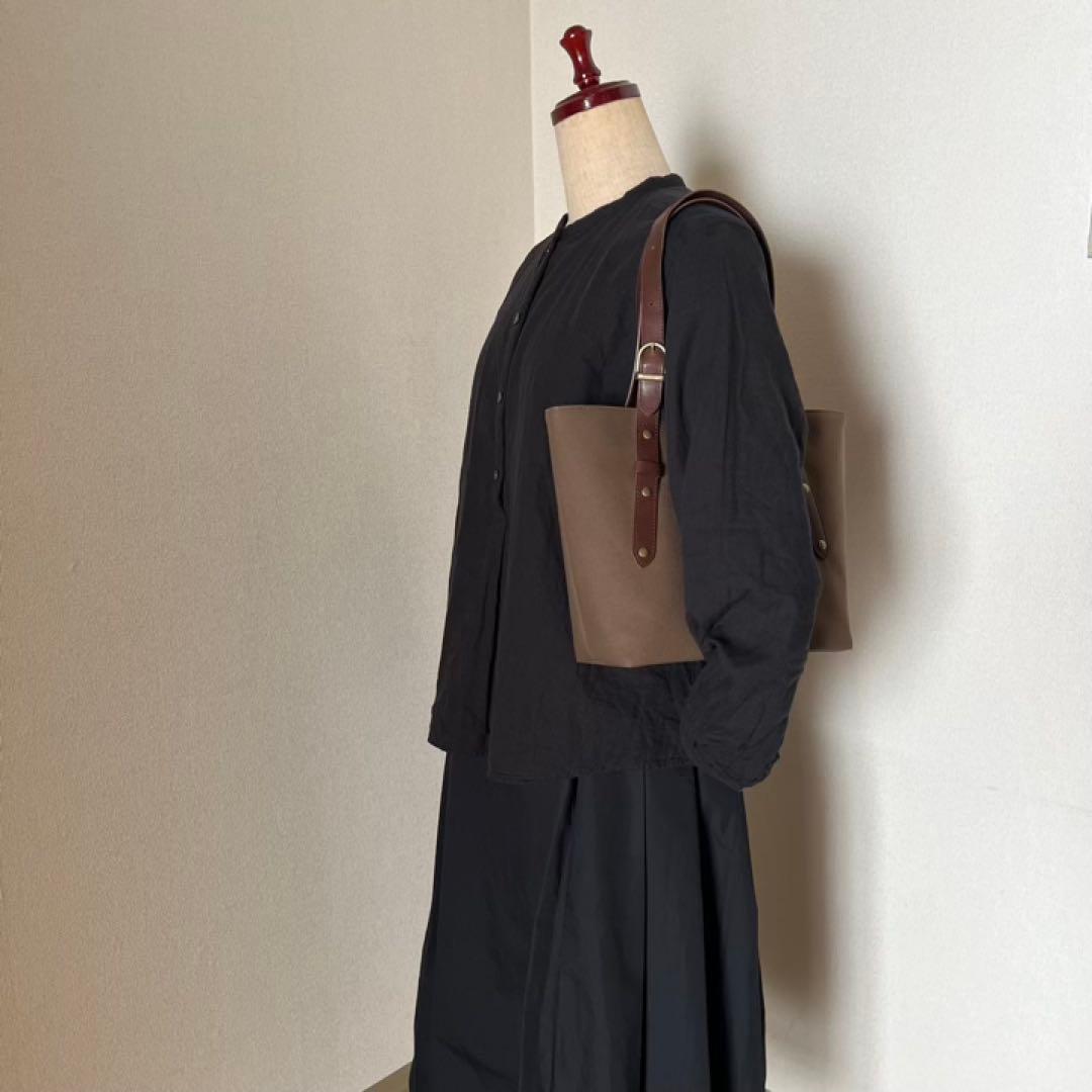 帆布トートバッグ　本革長さ調節　栃木レザーハンドル　チョコチップ