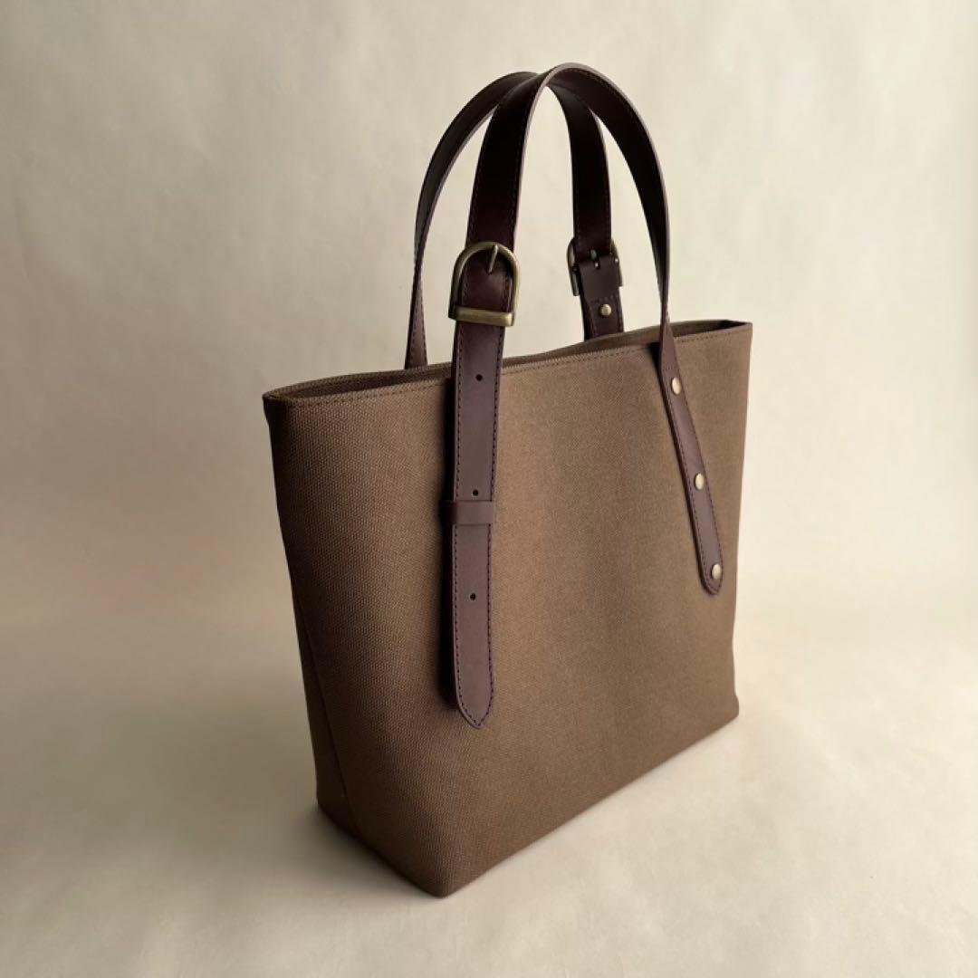帆布トートバッグ　本革長さ調節　栃木レザーハンドル　チョコチップ