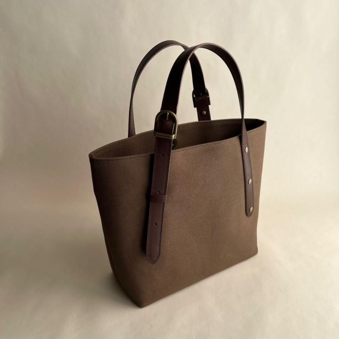 帆布トートバッグ　本革長さ調節　栃木レザーハンドル　チョコチップ