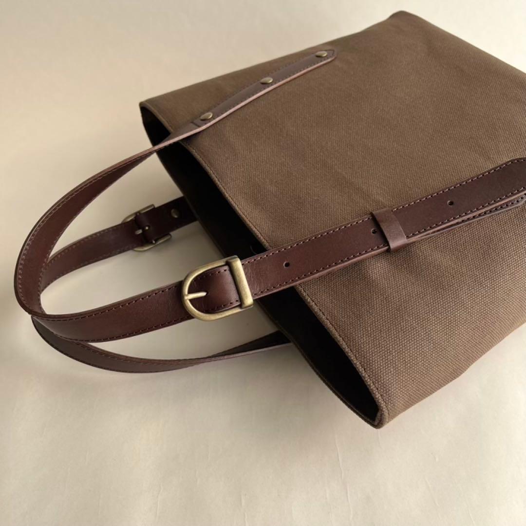 帆布トートバッグ　本革長さ調節　栃木レザーハンドル　チョコチップ