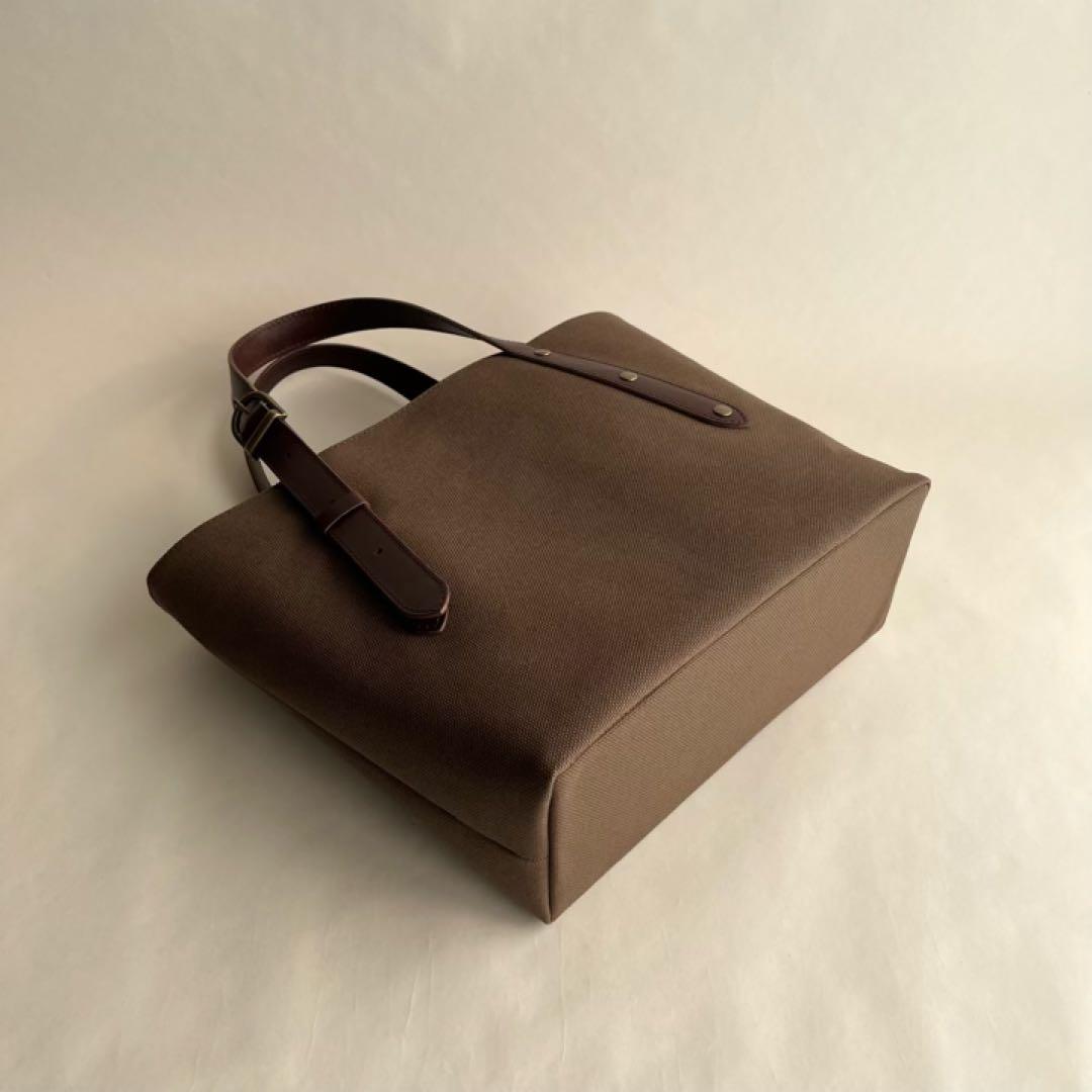 帆布トートバッグ　本革長さ調節　栃木レザーハンドル　チョコチップ