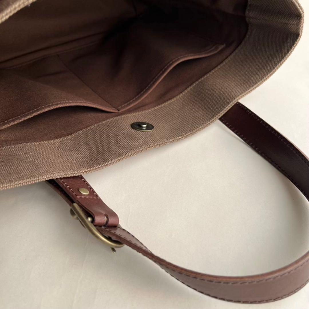 帆布トートバッグ　本革長さ調節　栃木レザーハンドル　チョコチップ