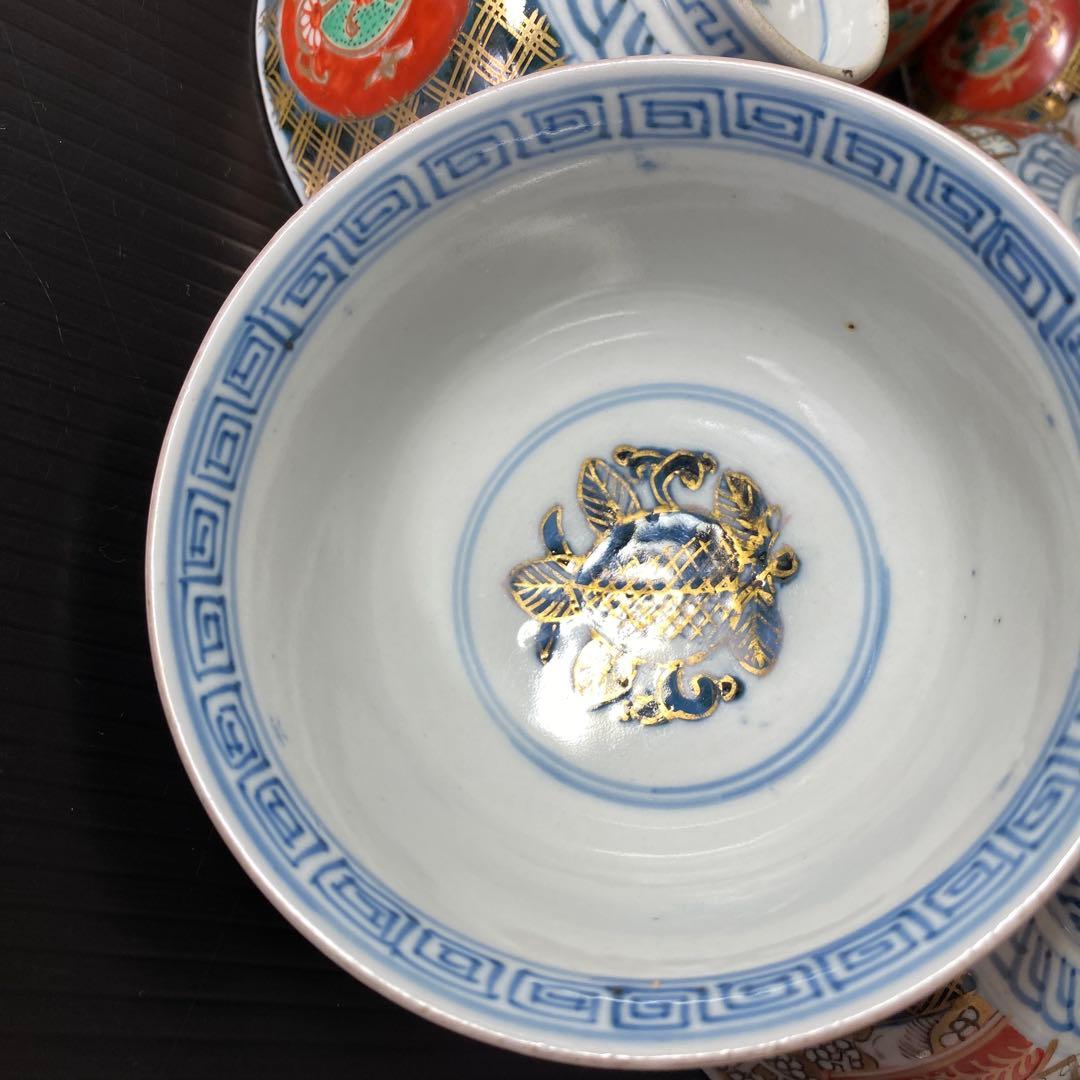 古伊万里焼き　明治時代　茶碗　金色　シックエレガント　希少　9点セット