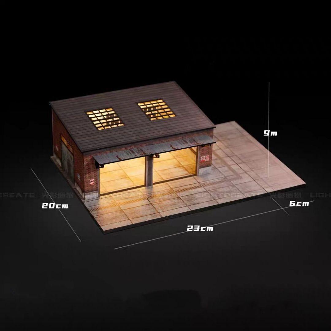 1/64 レトロ倉庫 建物模型 ライトアップ ジオラマ 車撮影 小物 置物
