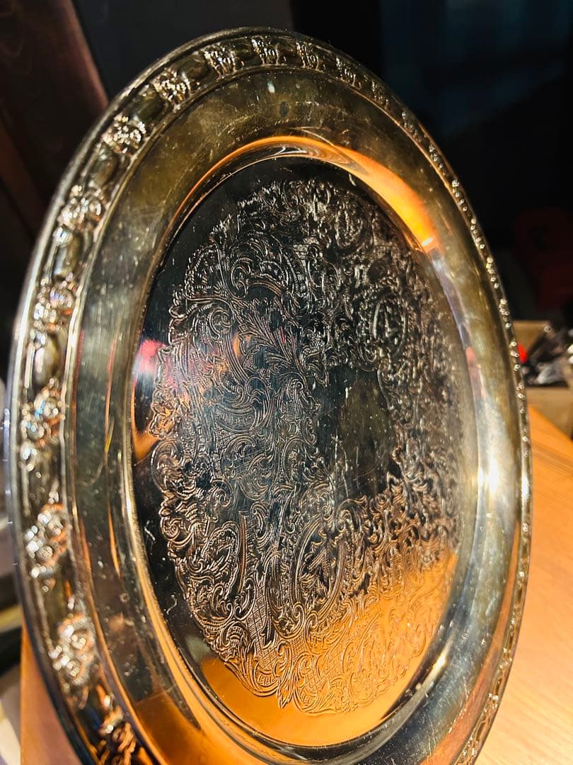 USAアンティーク】 シルバープレート　大皿　トレー　トレンチ