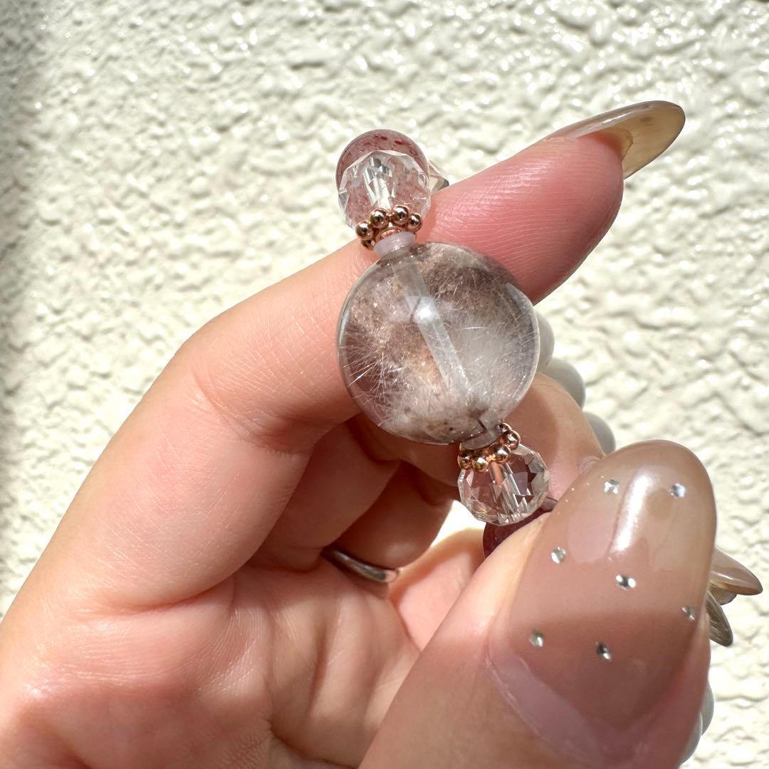 セール　一点物　天然石　ハンドメイドブレス　サゲニティック　ガーデン　共生　粒