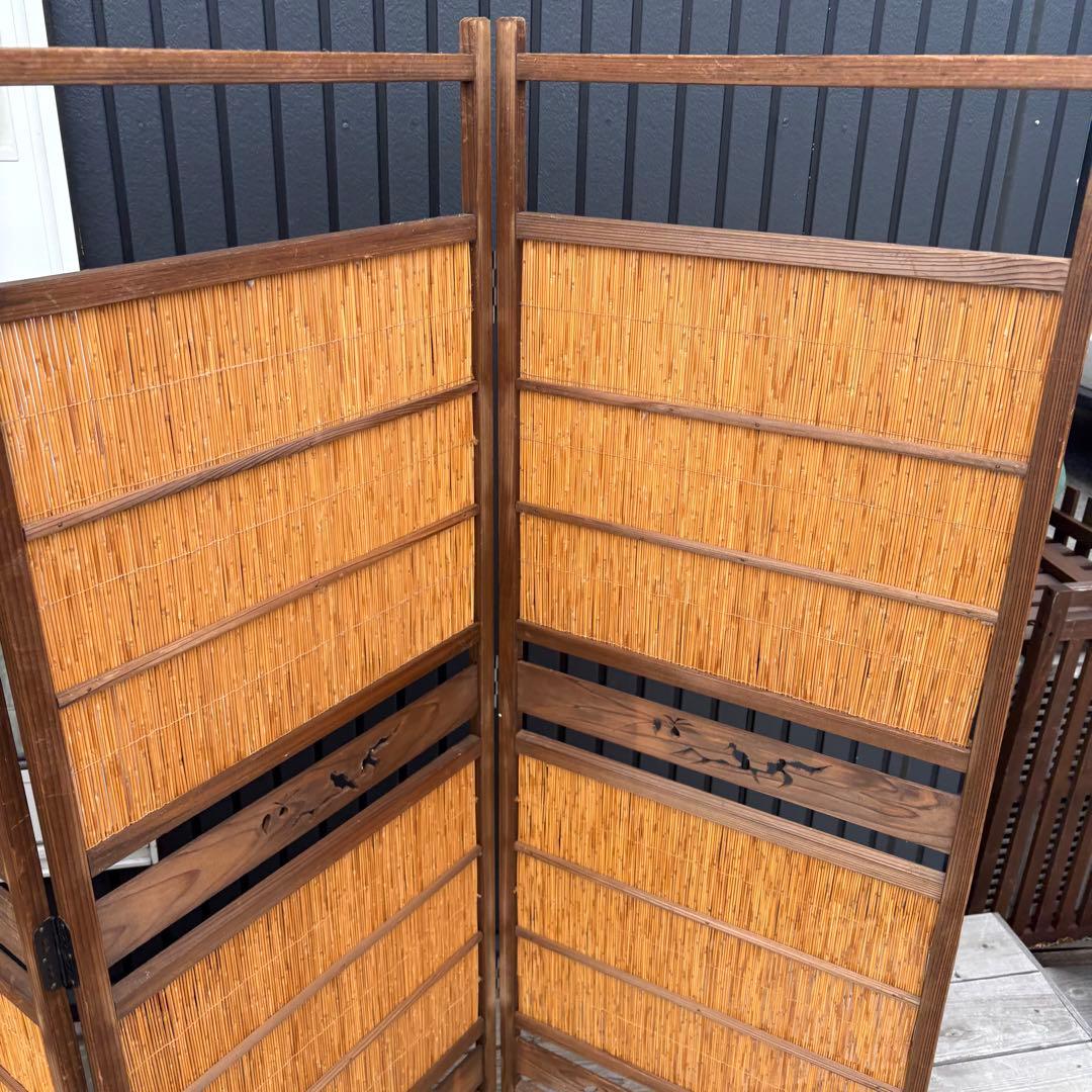 【昭和レトロ】和風衝立 パーテーション 天然木 竹製 間仕切り 古道具 オブジェ