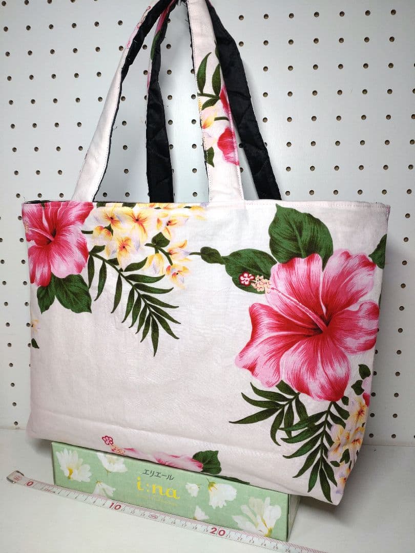 トートバッグ エコ サブ リバーシブル ハワイ ハイビスカス 花 ハンドメイド