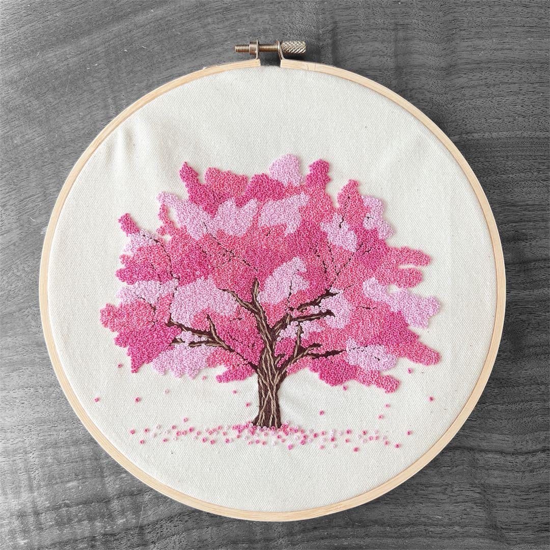 桜 刺繍 フレンチノットステッチ ハンドメイド 刺繍枠インテリア 20cm