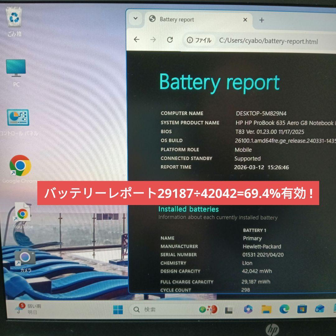ジャンクProBook 635 Aero G8 Ryzen7 5800U/16G