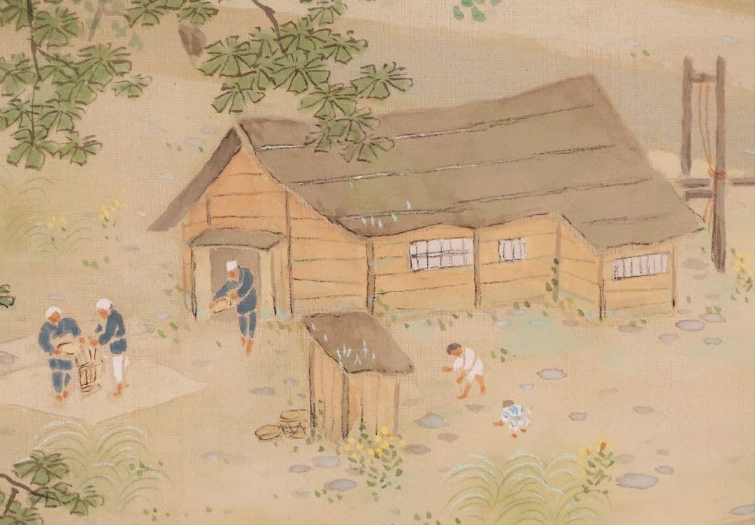 【模写】日本画まくり3点まとめ 在銘 佳山 山水人物風景 絹本 掛軸 CM426