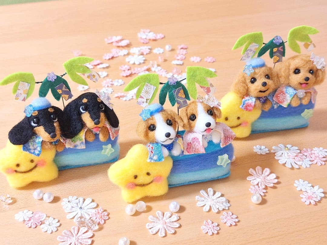 七夕飾り ダックス ✨ぬいぐるみ 羊毛フェルト ドール 7月 可愛い